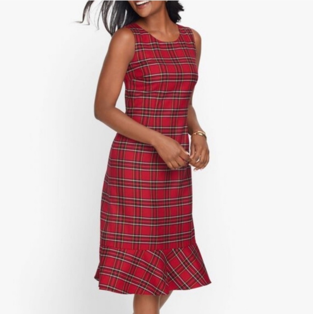 Talbots Tartan Holiday Party Plaid Sleeveless Sheath Dress Sz 2 Petite